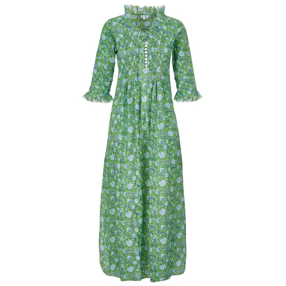 At Last Cotton Annabel Floral Green Blue Maxi Dress UK 24 (US XXL) - Picture 2 of 9